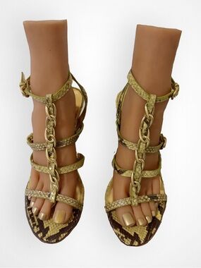 COACH Green  ( Python)Snakeskin-Print Chain-Strap High Heel Sandals